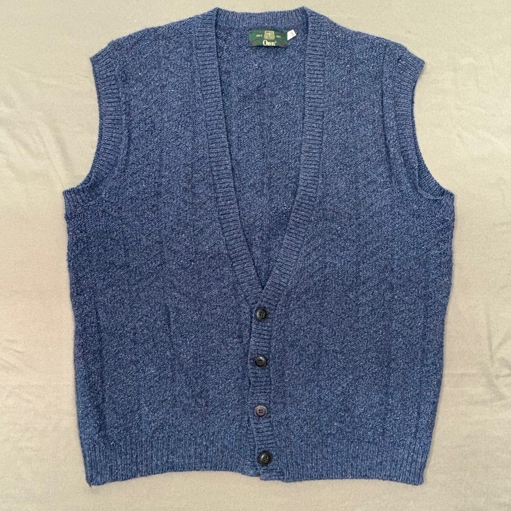 Vintage Orvis Men's Blue Knit Button-Front Speckled Sweater Vest USA 2XL Grandpa